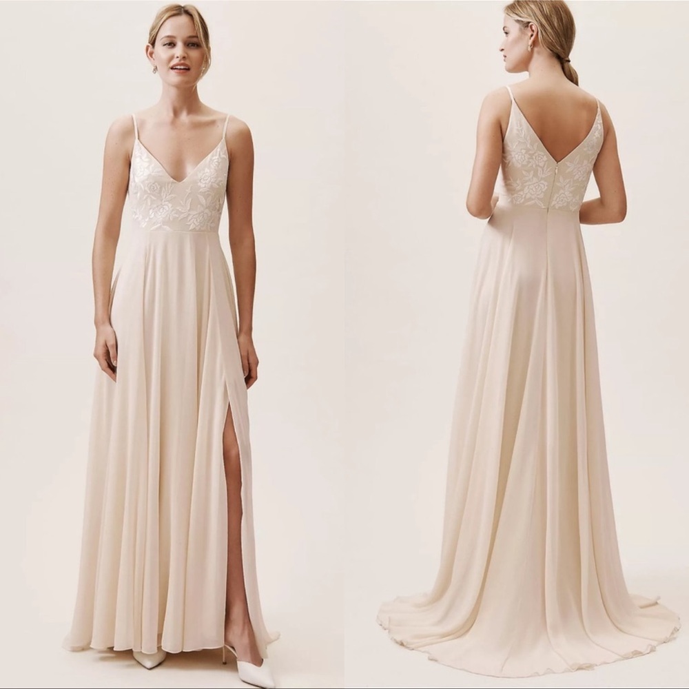 BHLDN Ivory Floral Lace Bodice Chiffon A-Line Wedding Dress
